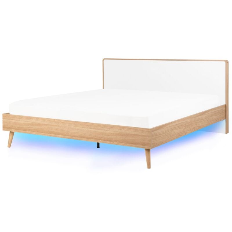 Beliani - Lit Double 180 x 200 cm avec led en mdf Blanc et Bois Clair Serris