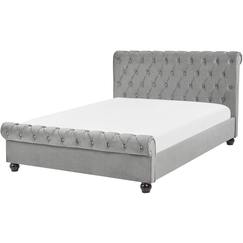 Beliani - Lit 140 x 200 cm en velours gris clair AVALLON