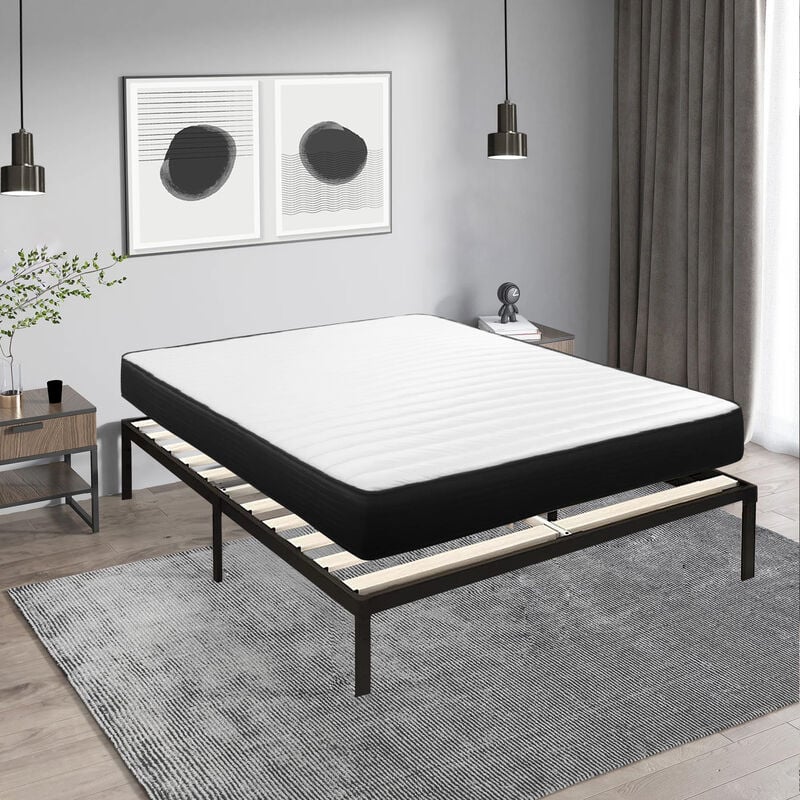 Lit Ensemble Matelas et Sommier 160x200 cm - Matelas 160x200x20cm Mémoire de Forme - Sommier 160x200cm avec Pieds (Deux colis)