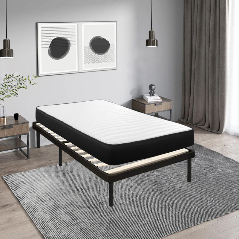 Lit ensemble sommier et matelas 90x190 cm - Matelas 90x190x22cm Mousse - Sommier 90x190cm avec Pieds (Deux colis)