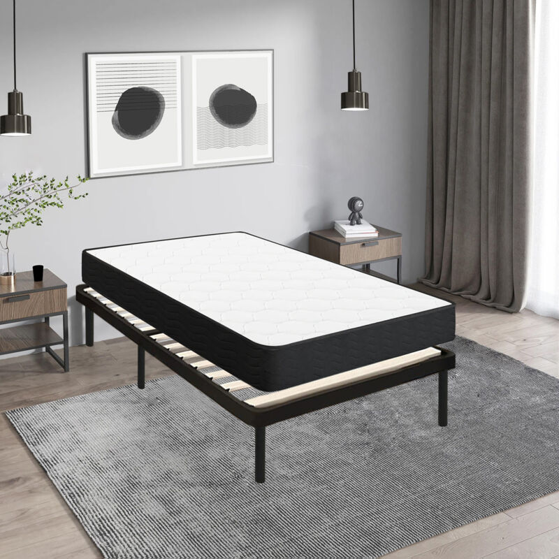 Lit ensemble sommier et matelas 90x190 cm - Matelas 90x190x20cm à Ressorts avec Mousse - Sommier 90x190cm avec Pieds (Deux colis)