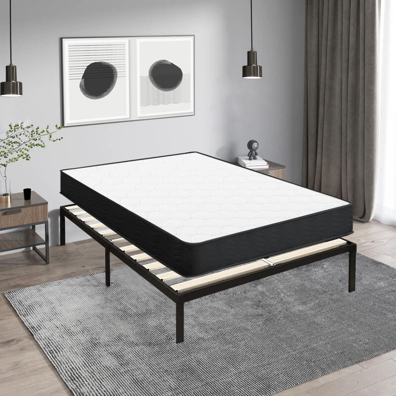 Lit ensemble sommier et matelas 140x190 cm - Matelas 140x190x20cm à Ressorts avec Mousse - Sommier 140x190cm avec Pieds (Deux colis)