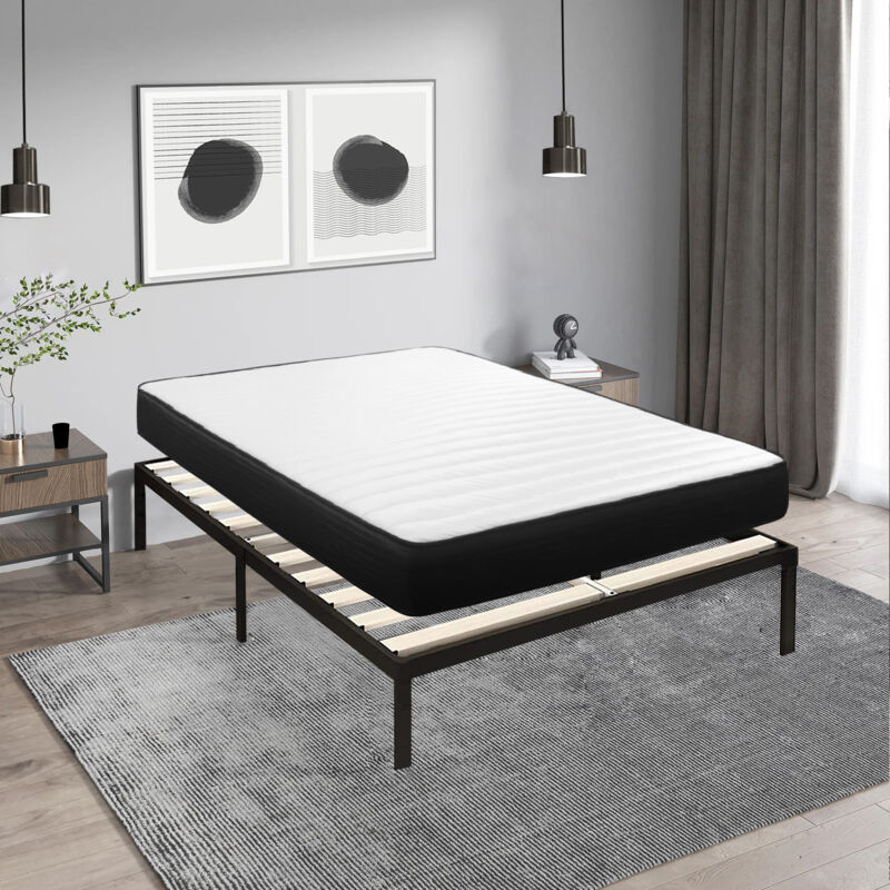 Lit ensemble sommier et matelas 140x200 cm - Matelas 140x200x24cm Mousse - Sommier 140x200cm avec Pieds (Deux colis)