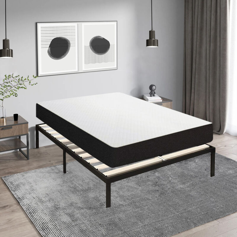 Fabriqué en Europe) Lit Ensemble Matelas et Sommier 140x190 cm - Matelas 140x190x16cm Mémoire de Forme - Sommier 140x190cm avec Pieds (Deux colis)