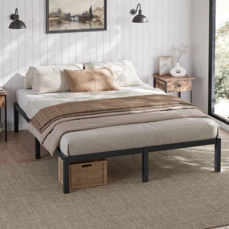140x190 cm INRE, Cadre de Lit Double en Métal avec Lattes, Charge Max.350 kg, Montage Facile, Lit 2 Personnes Silencieux, Noir