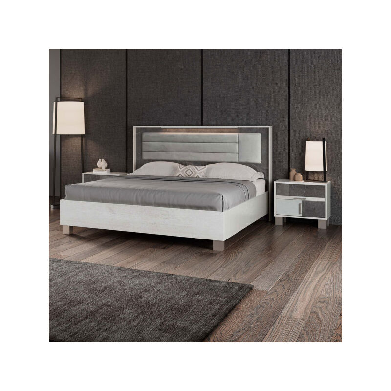 TMM - Lit 140x190 Marbre gris + Led - fedane - l 172 x l 204 x h 112 cm