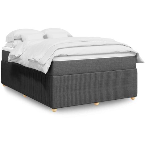 Lit 140x190cm avec Sommier à Lattes et Matelas à Ressorts Ensachés - Gris foncé, Tissu Polyester, Confort Ferme-Moyen, Inclut Surmatelas Amovible