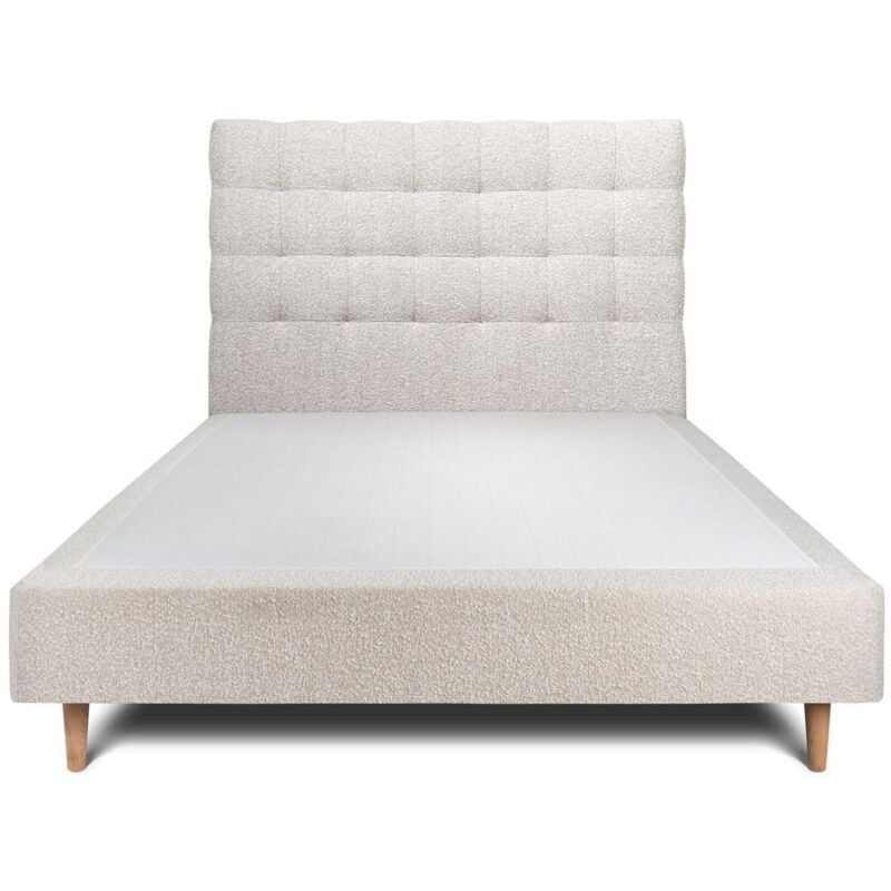 Sommeil De Plomb - Lit 140x190cm avec tête de lit capitonnée bouclette et sommier tapissier beige - Hauteur totale : 35cm
