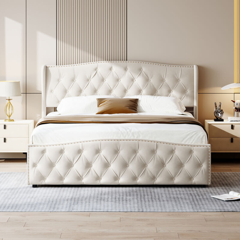 Lit 160x200 avec Coffre de Rangement,Lit Adulte Coffre Cadre de Lit avec Sommier Lit Coffre avec Chevet Lit Double avec Rangement Lit Capitonné Lit