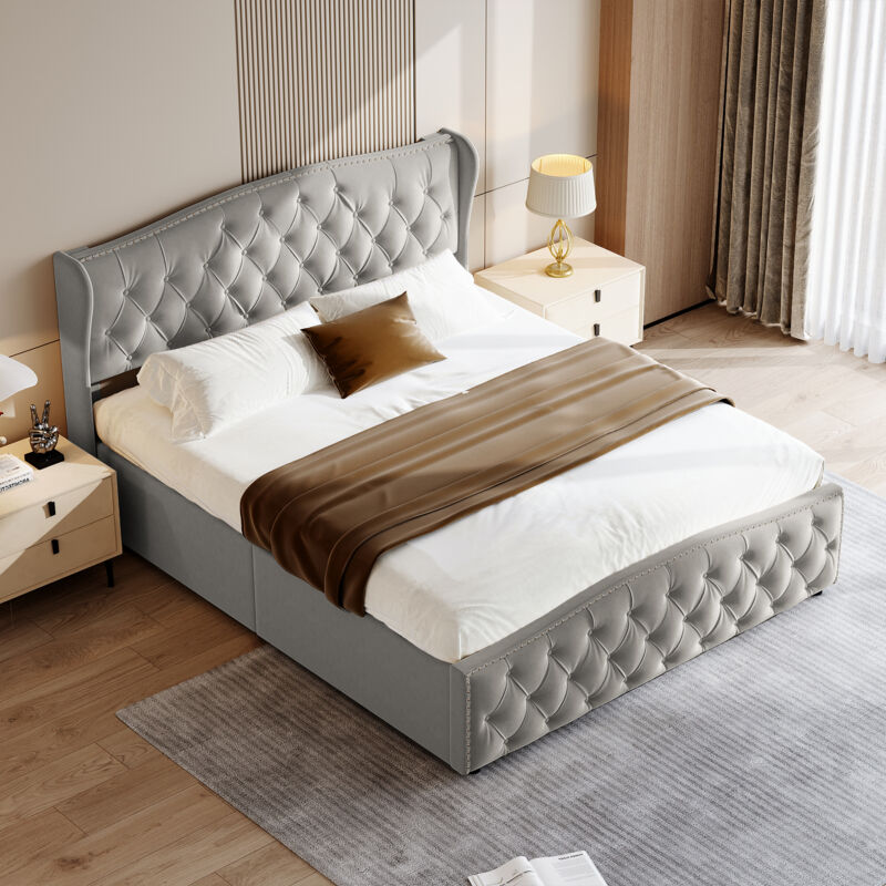 Lit 140x200 avec Coffre de Rangement,Lit Adulte Coffre Cadre de Lit avec Sommier Lit Coffre avec Chevet Lit Double avec Rangement Lit Capitonné Lit