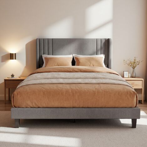 Lit 140x200 avec Sommier, Lin Lit 2 Personnes, Cadre Lit avec Tête Lit, Applicable à Recherchent Sommeil Qualité Apprécient Style Natu Rustique, L'expérience