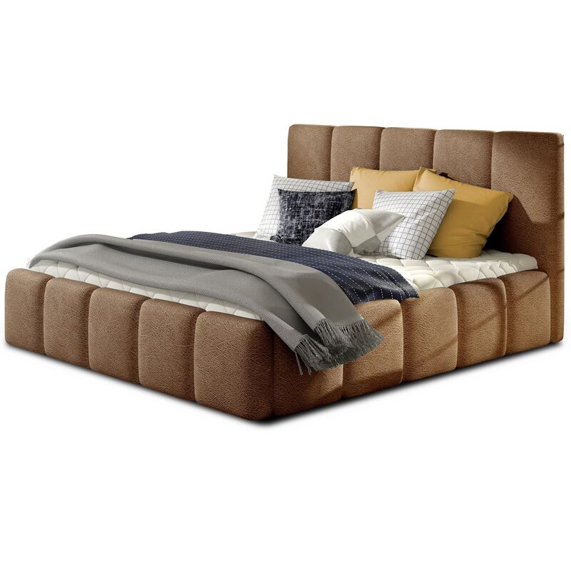Les Tendances - Lit adulte Vika – Velours capitonné-Marron clair-140x200 Les Tendances - Lit adulte Vika – Velours capitonné-Marron clair-140x200