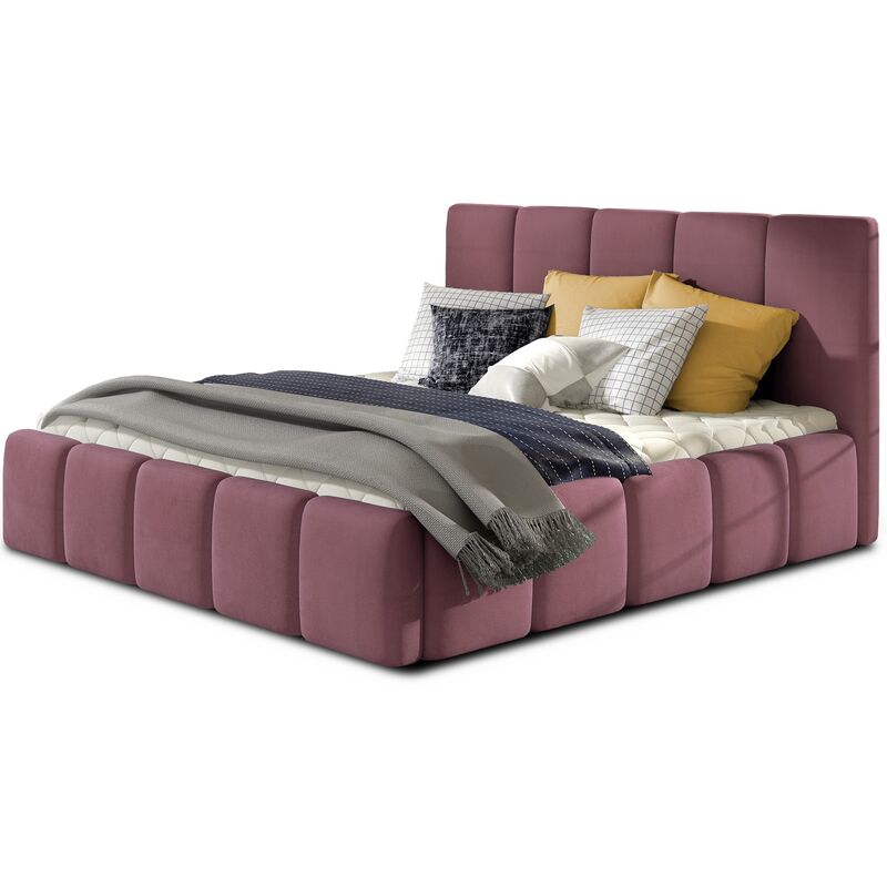 Lit adulte Vika – Velours capitonné-Rose-160x200 Lit adulte Vika – Velours capitonné-Rose-160x200