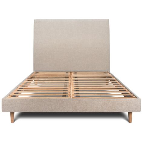 Lit 140x200cm avec tête de lit tapissier tissu et sommier kit beige brun - Hauteur totale : 29cm