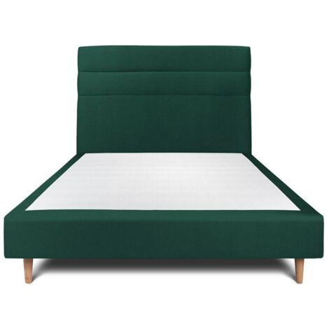 Lit 150x190cm avec tête de lit lignes velours et sommier tapissier vert - Hauteur totale : 35cm