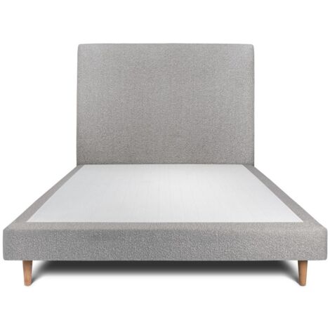 Lit 150x190cm avec tête de lit tapissier bouclette et sommier tapissier gris - Hauteur totale : 29cm