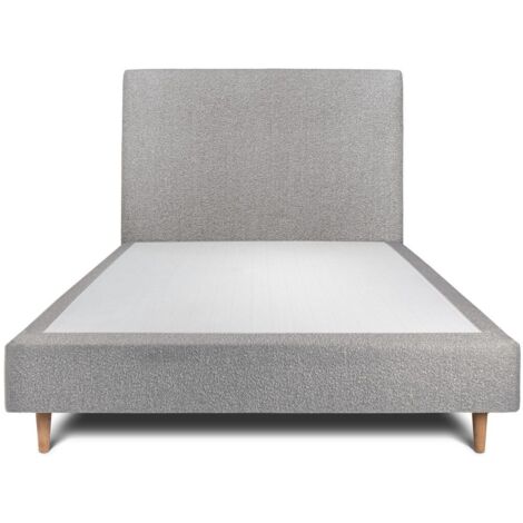 Lit 150x190cm avec tête de lit tapissier bouclette et sommier tapissier gris - Hauteur totale : 35cm