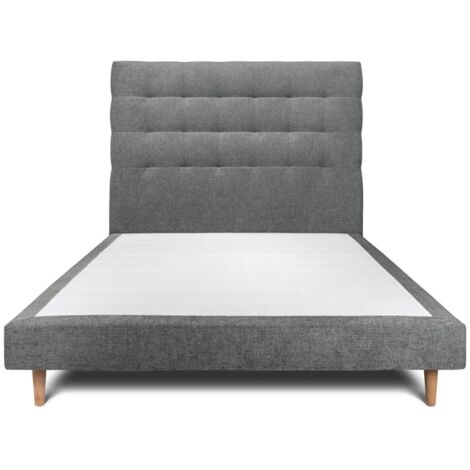 Lit 150x200cm avec tête de lit capitonnée tissu et sommier tapissier gris anthracite - Hauteur totale : 29cm
