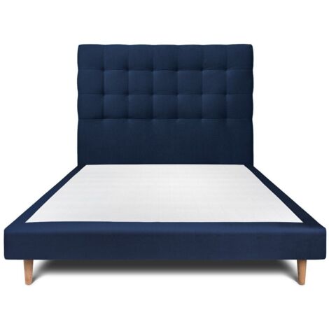 Lit 150x200cm avec tête de lit capitonnée velours et sommier tapissier Bleu - Hauteur totale : 29cm