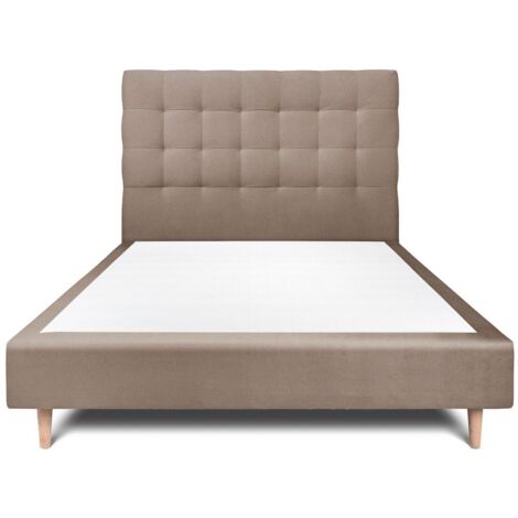 Lit 150x200cm avec tête de lit capitonnée velours et sommier tapissier taupe - Hauteur totale : 35cm
