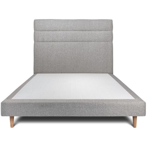 Lit 150x200cm avec tête de lit lignes bouclette et sommier tapissier gris - Hauteur totale : 29cm