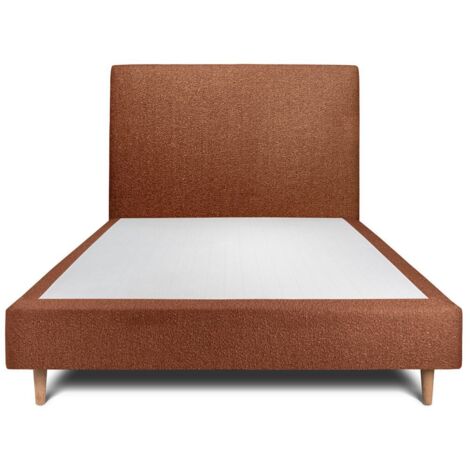 Lit 150x200cm avec tête de lit tapissier bouclette et sommier tapissier terracotta - Hauteur totale : 35cm