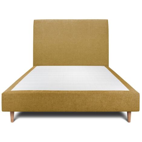 Lit 150x200cm avec tête de lit tapissier tissu et sommier tapissier jaune - Hauteur totale : 35cm