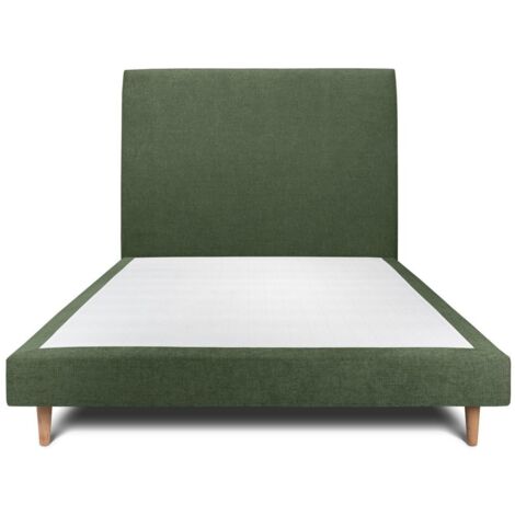 Lit 150x200cm avec tête de lit tapissier tissu et sommier tapissier vert - Hauteur totale : 29cm