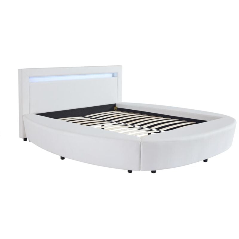 Lit rond 160 x 200 cm - Avec LEDs - Simili - Blanc - ABULIS III
