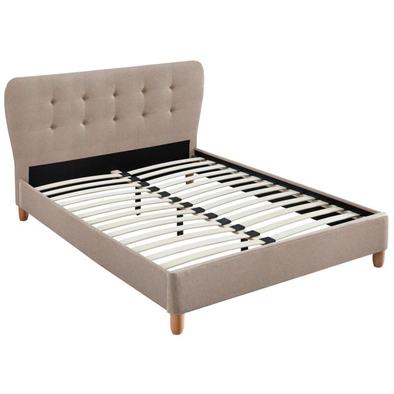 Vente-unique - Lit 160 x 200 cm avec tête de lit capitonnée - Tissu - Beige - elide