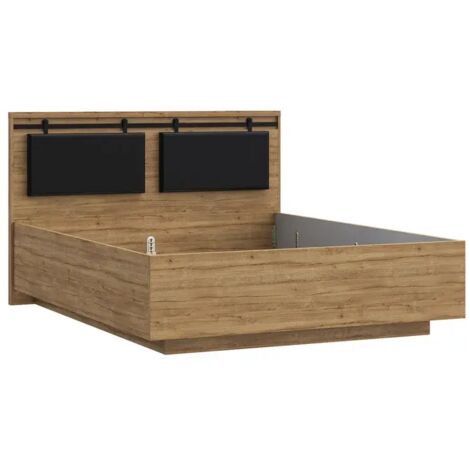 Lit 160 x 200 cm avec tête de lit en décor chêne et noir – FARM