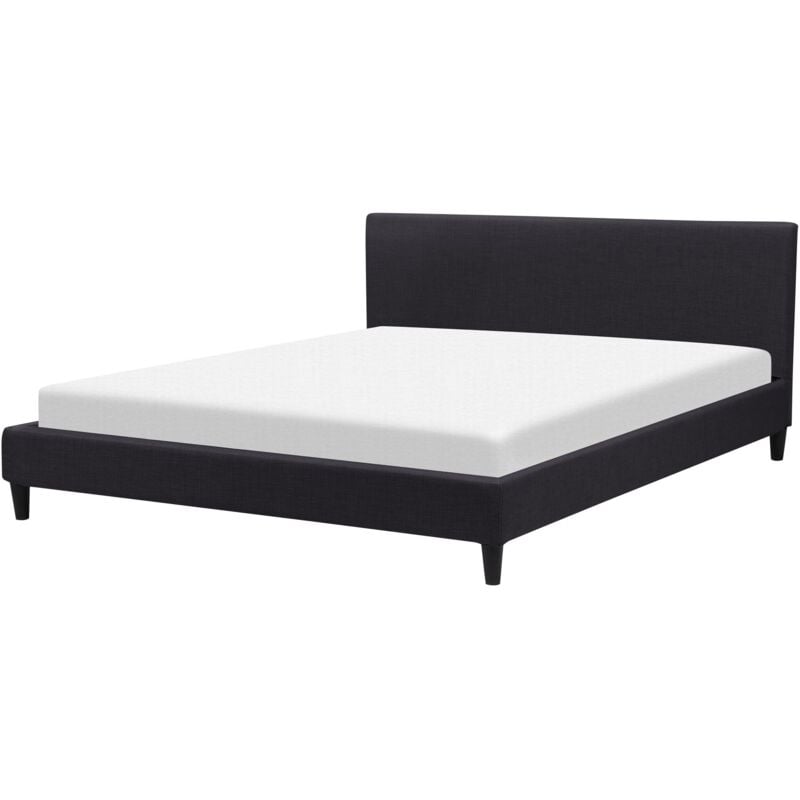 Beliani - Lit Double en Tissu Noir 180 x 200 cm Design Minimaliste avec Touche Rétro pour Chambre Moderne ou Classique