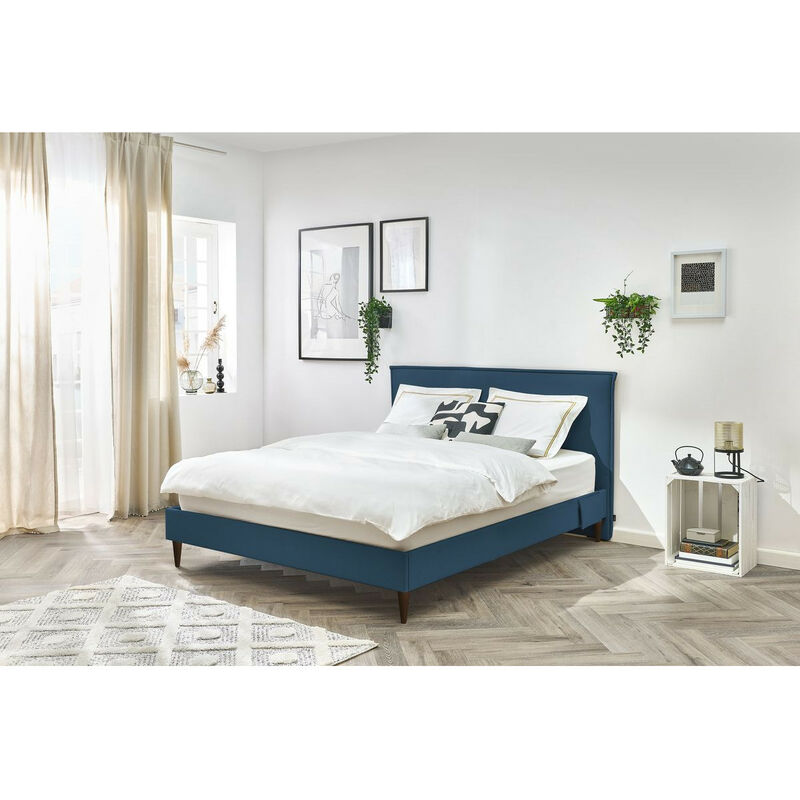 Lit 160x200 cm SARY avec pochettes et lattes massives pieds en bois wengé 160x200 Bleu - Bleu
