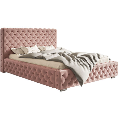 EMPORIUS 160x200 cm Adonis - Chesterfield, Tiroir de Lit, Sommier à Lattes, Tissu Velours, Style Glamour - Chambre Lit Double (Rose - Amor Velvet 4308)