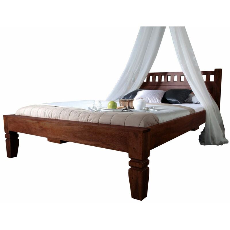 Massivmoebel24 - Lit double 160x200 Acacia laqué Nougat oxford 229
