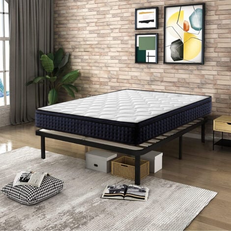 Lit 160x200 - Ensemble sommier et matelas 160x200 - Matelas 160x200x25 Mémoire de Forme - Sommier 160x200 avec Pieds (Deux colis)