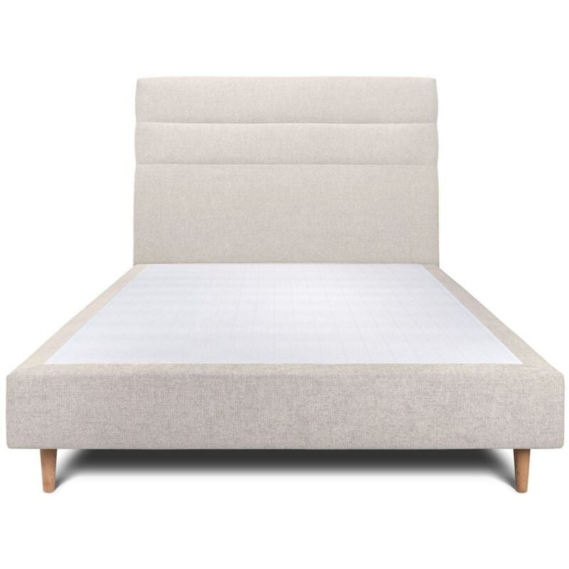 Lit 160x200cm avec tête de lit lignes tissu et sommier tapissier Beige clair - Hauteur totale : 35cm