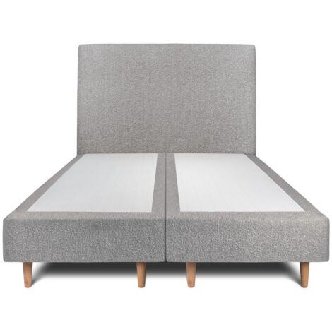 Lit 160x200cm avec tête de lit tapissier bouclette et double sommier tapissier gris - Hauteur totale : 35cm
