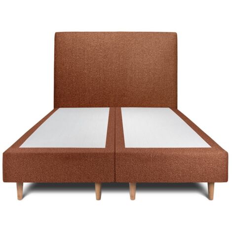 Lit 160x200cm avec tête de lit tapissier bouclette et double sommier tapissier terracotta - Hauteur totale : 35cm