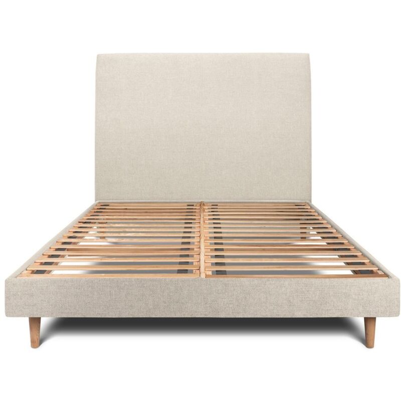 Sommeil De Plomb - Lit 160x200cm avec tête de lit tapissier tissu et sommier kit Beige clair - Hauteur totale : 29cm