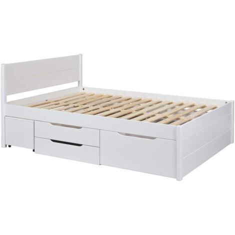 Lit 160x200cm multi-rangement en pin massif vernis blanc - EFECT