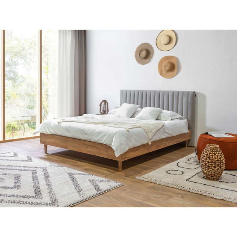 Bobochic - Lit oceane avec lattes massives 140x190 Gris clair