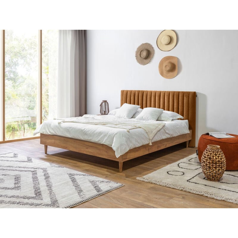 Bobochic - Lit 180x200 cm oceane avec lattes massives tissu texturé Orange
