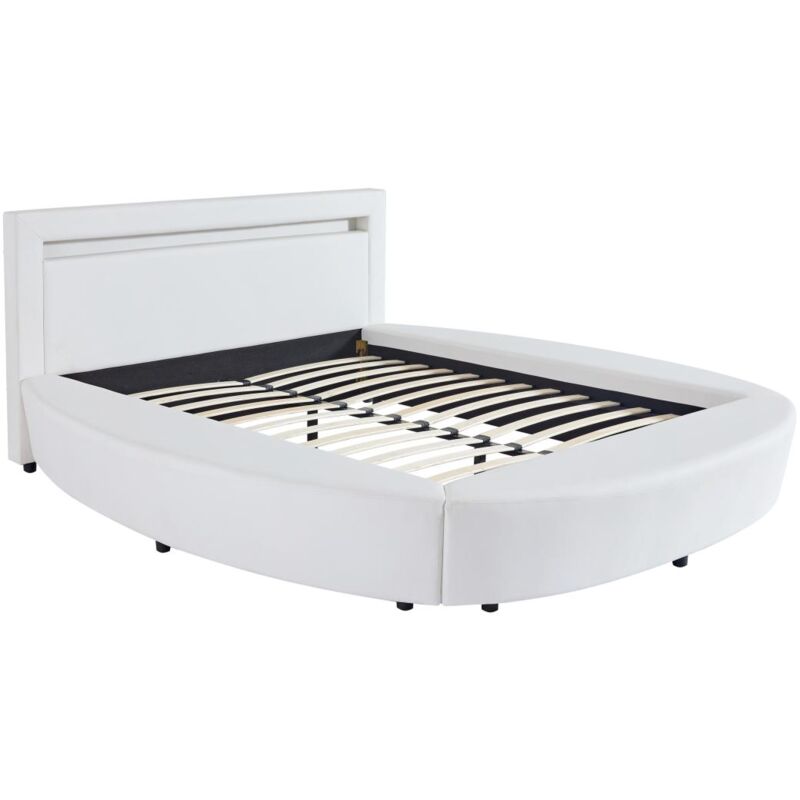 Vente-unique - Lit rond 180 x 200 cm - Avec LEDs - Simili - Blanc - abulis iii