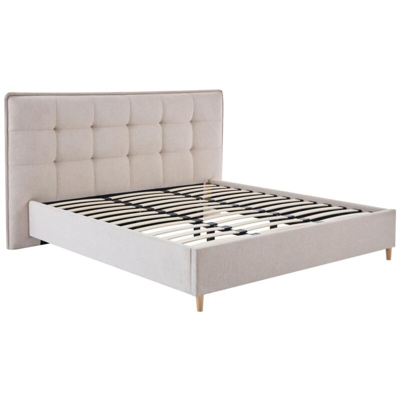 Vente-unique - Lit 180 x 200 cm avec tête de lit capitonnée - Tissu - Beige - nirpio