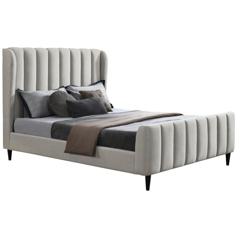 Vente-unique - Lit 180 x 200 cm - Tissu avec coutures verticales - Gris clair - casagoti