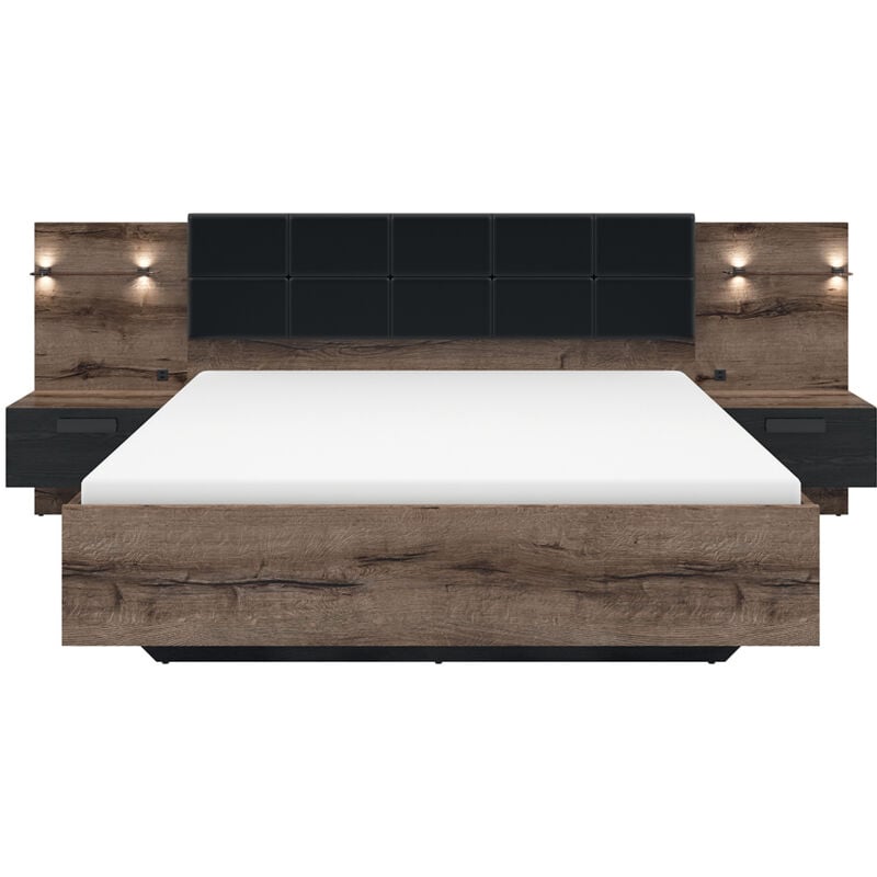 Lit 180x200 chevet led et prise usb inclus Romane Bois
