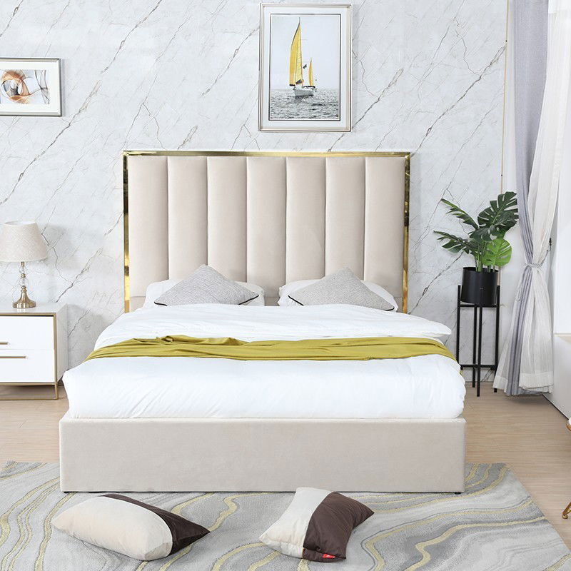 Meubler Design - Lit Coffre Effet Laiton Et Velours Maria - Gris - 180x200, Velours, Style Art déco, 213 x 190 x 140 cm - Gris
