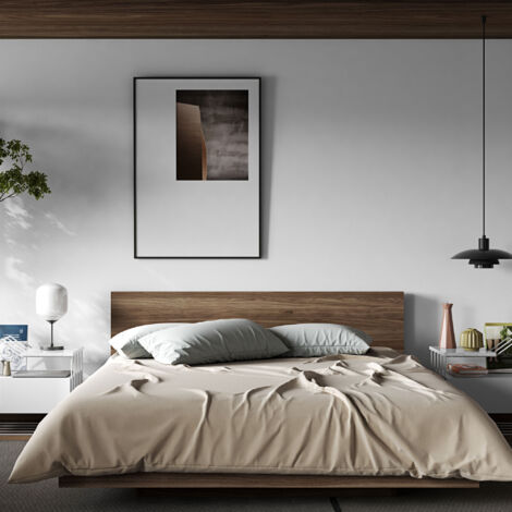 Lit 180x200 cm décor noyer vernis - WILDA