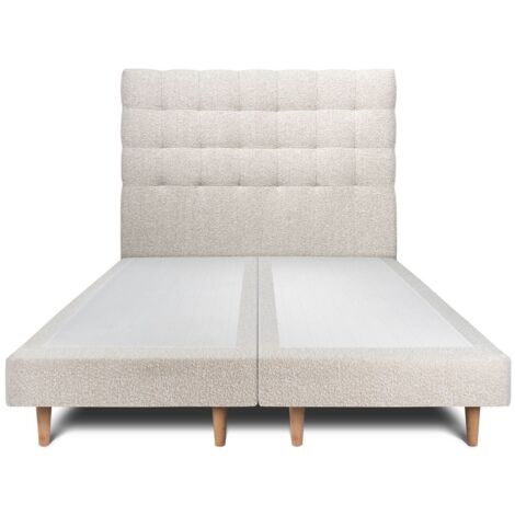 Lit 180x200cm avec tête de lit capitonnée bouclette et double sommier tapissier beige Hauteur totale : 29cm